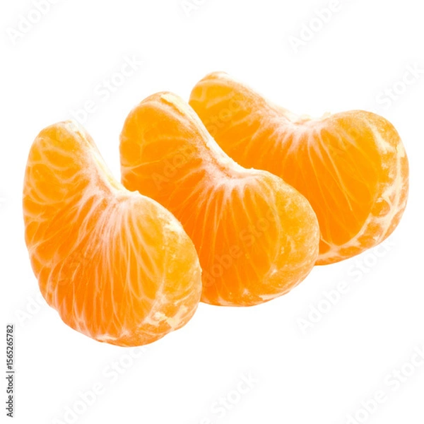 Fototapeta  Close-Up of Three Juicy Orange Segments in Line with Clear Pulp Detail, isolated on a white background PNG