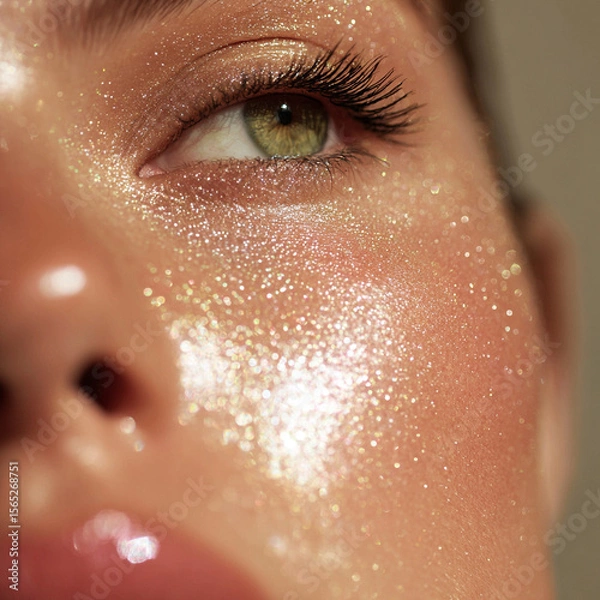 Obraz A light silvery glow with a golden sheen is applied to the body. Look for skincare and beauty product