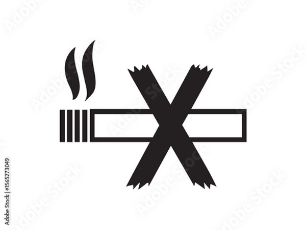 Fototapeta Vector isolated single No Smoking sign, smoking is prohibited, do not smoke, crossed out cigarette colorless black symbol icon logo infographics on a white background simple minimal graphic element