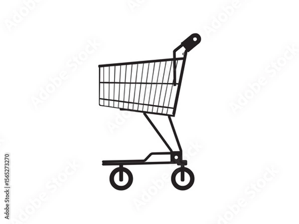 Fototapeta Vector isolated one single simple grocery cart in the supermarket colorless black symbol icon logo infographics on a white background simple minimal graphic element
