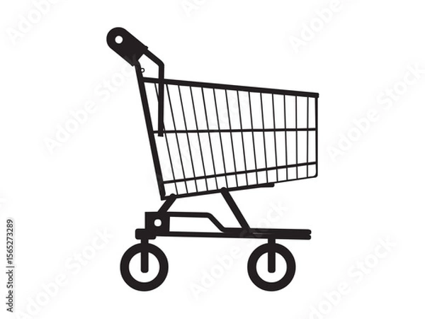 Fototapeta Vector isolated one single simple grocery cart in the supermarket colorless black symbol icon logo infographics on a white background simple minimal graphic element