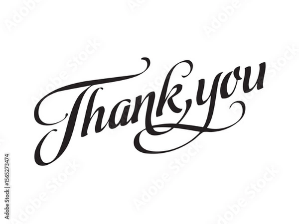 Fototapeta Vector isolated lettering word THANK YOU text hand written marker style colorless black symbol icon logo infographics on a white background simple minimal graphic element