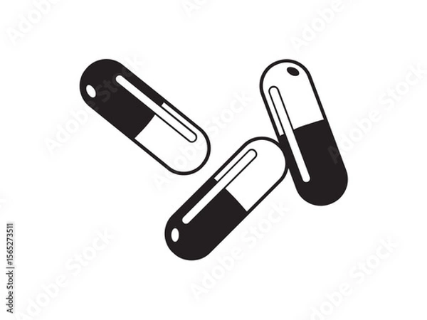 Fototapeta Vector isolated three tablets pills several, medicine pharmacy colorless black symbol icon logo infographics on a white background simple minimal graphic element