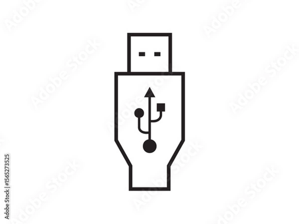 Fototapeta Vector isolated one single simple USB plug port sign  colorless black symbol icon logo infographics on a white background simple minimal graphic element