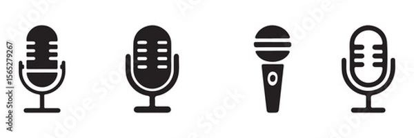 Obraz Microphone icon set. Audio speech podcast mic vector symbol. Different microphone collection. Thin line microphone pictogram. Voice record mike icon in black. Vector illustration
