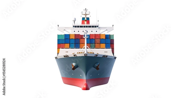 Fototapeta A large cargo ship loaded with colorful containers, navigating the open water, ready for shipping