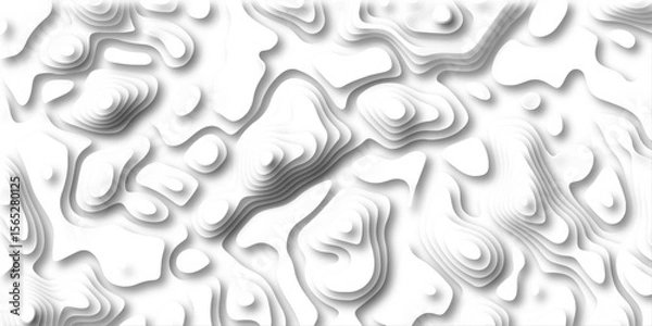 Fototapeta 3D Papercut Stylized White topographic contour scheme and terrain. Abstract lines background paper texture Imitation of a geographical map shades beautiful white color palette colors, waves and layers