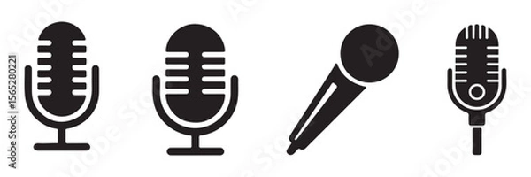 Obraz Microphone icon set. Audio speech podcast mic vector symbol. Different microphone collection. Thin line microphone pictogram. Voice record mike icon in black. Vector illustration