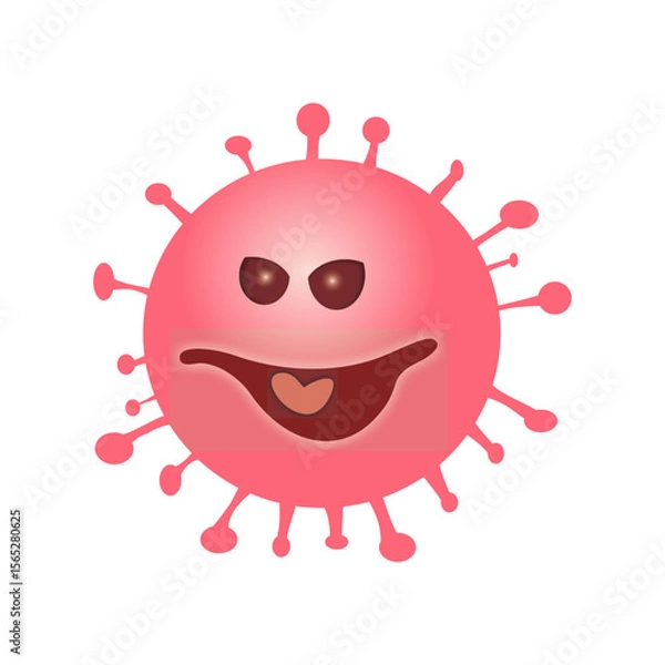 Fototapeta Bacteria, microbes, cute germs and viruses isolate cartoon vector character with pink cute face with happy expression