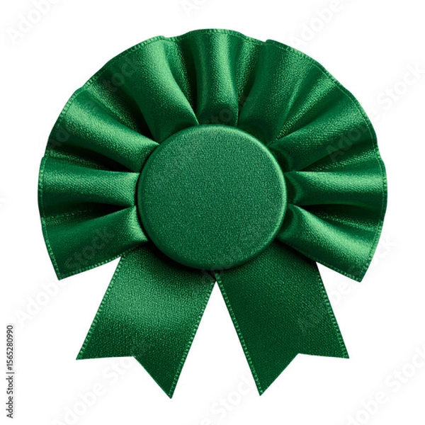 Fototapeta Minimal Green Rosette with Short Ribbons and Matte Texture, Top View, isolated on a transparent background PNG