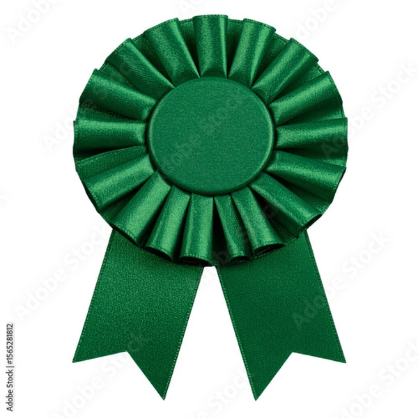 Fototapeta Classic Green Award Ribbon Rosette with Long Tails, Front View, isolated on a transparent background PNG