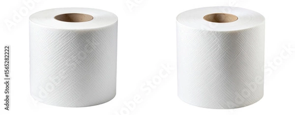 Obraz Single White Toilet Paper Roll Standing Upright, Isolated on Transparent Background PNG