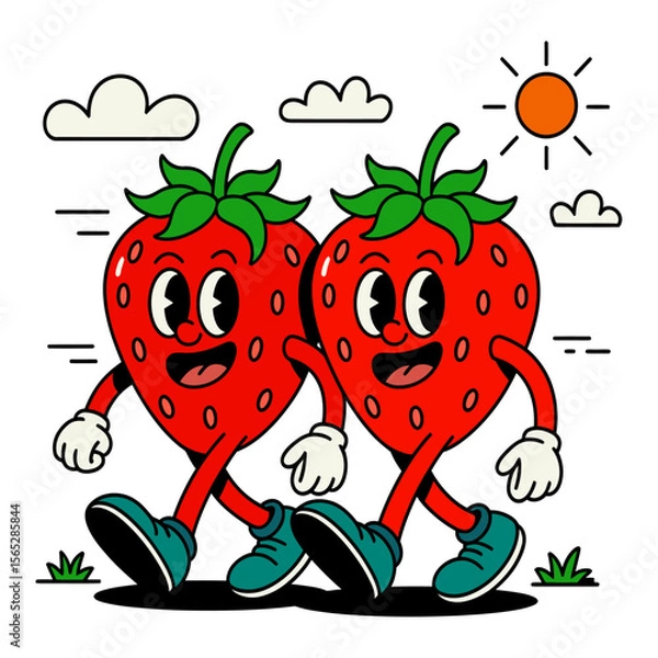 Obraz Joyful Strawberry Duo A Whimsical Illustration of Summer Fruit Friends