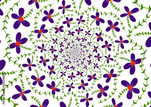 Fototapeta A vibrant, swirling pattern of flowers and green vines, creating a dazzling and hypnotic floral design.