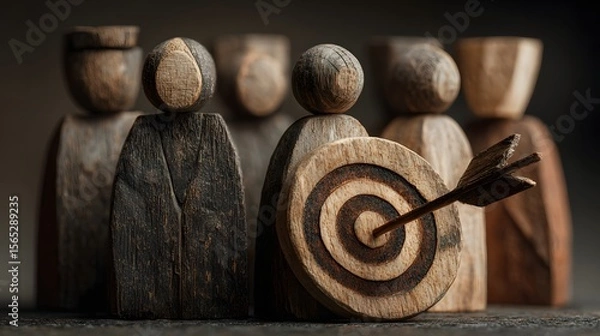 Fototapeta Wooden Figures with : Strategy, Teamwork, and Achieving Goals
