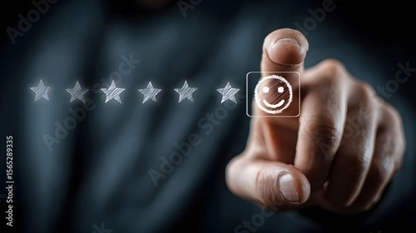 Fototapeta Customer Satisfaction Rating with Finger Clicking Smiley Face Icon