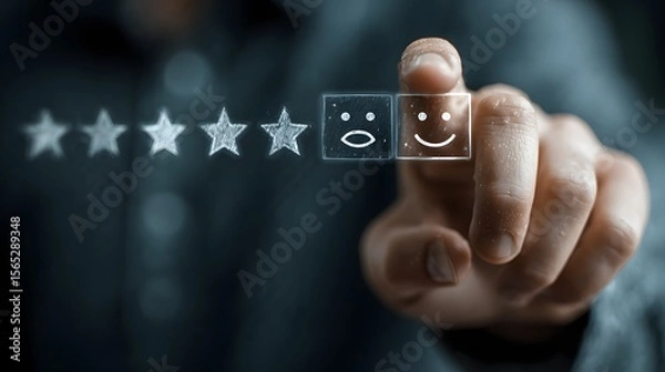 Fototapeta User Experience Feedback: Rating Stars and Smiley Face with Hand