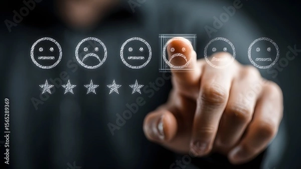 Fototapeta Negative Customer Experience: Hand Selecting Low Rating on Feedback Scale