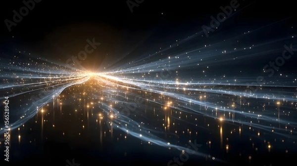 Fototapeta Abstract Data Stream: Futuristic Light Trails Against Dark Background
