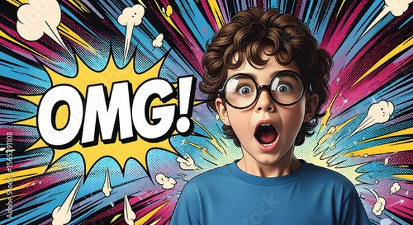Fototapeta OMG! Surprised Kid in Comic Book Style