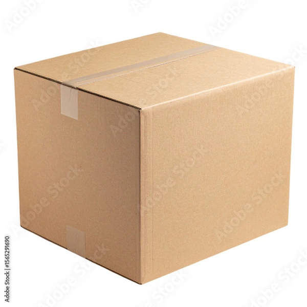 Fototapeta  Minimal Kraft Paper Box with Defined Corners on Left, Isolated on Transparent Background PNG