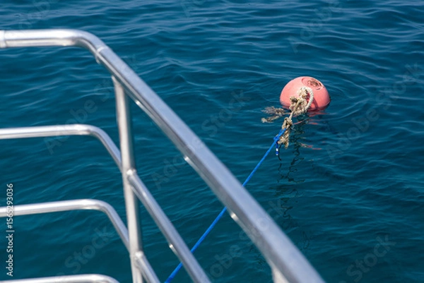 Fototapeta Orange color mooring Buoy floating on the Andaman sea.