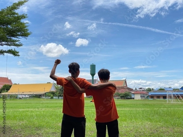 Obraz young soccer fans, Thai students.