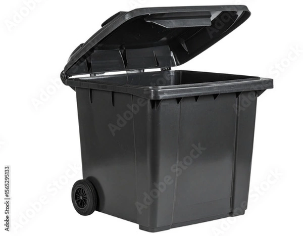 Fototapeta Tilted Angle of Open Urban Trash Can, Empty Inside, PNG with Transparency