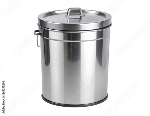 Fototapeta  Open Stainless Steel Trash Can with Lid Raised, Isolated on Transparent Background