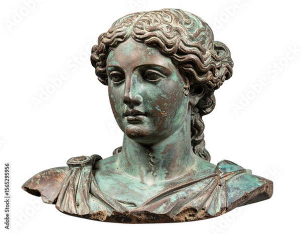 Fototapeta  Fragmented Bronze Bust of Mythical Deity, Ancient Style, Isolated PNG