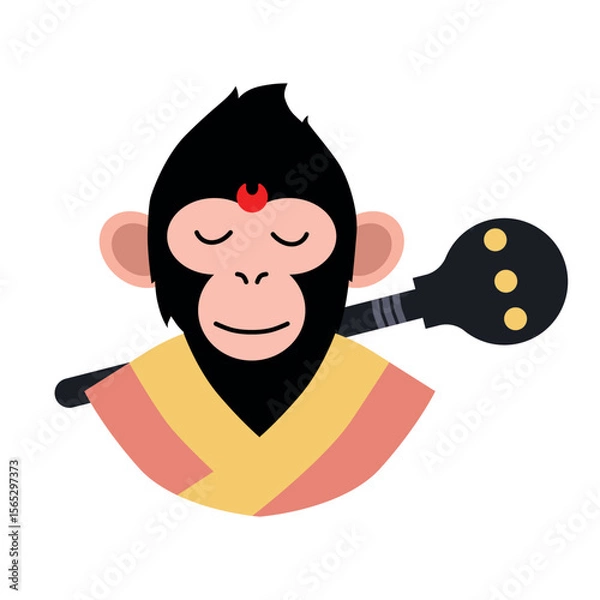 Fototapeta Hanuman character illustration with mace and a joyful expression