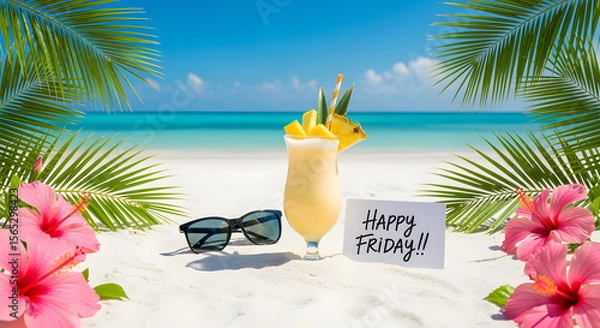 Obraz Happy Friday! Tropical Beach Cocktail Scene