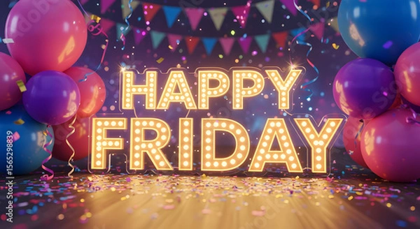 Obraz Happy Friday! Festive Balloons & Marquee Sign