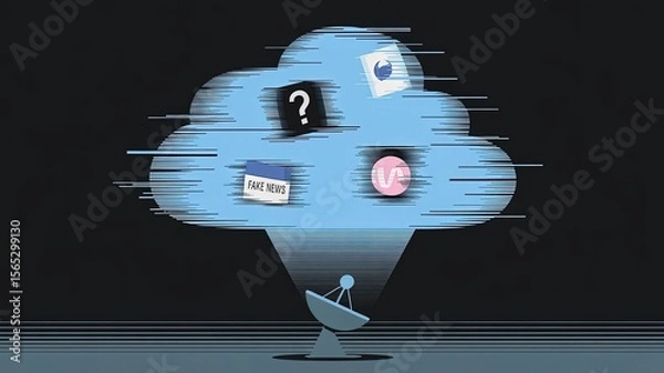 Obraz Cloud Computing Communication: Visual representation of cloud computing, illustrating data transfer and the interconnectedness of information in a futuristic digital landscape. 