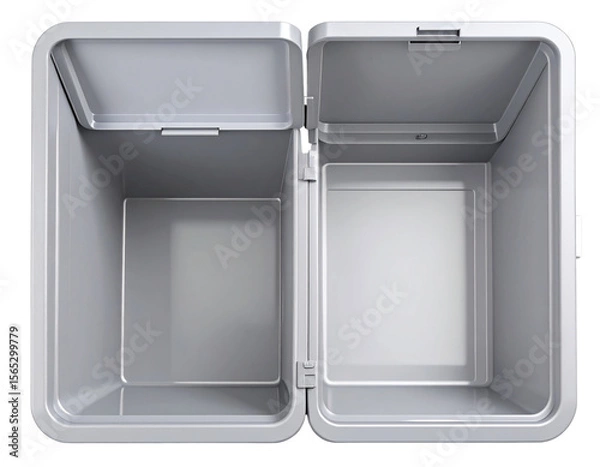 Fototapeta Top-Down View of Empty Plastic Trash Bin with Open Lid, Transparent Cut-Out