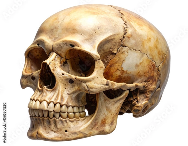 Fototapeta Weathered Human Skull Missing Lower Jaw and Front Teeth, Isolated PNG