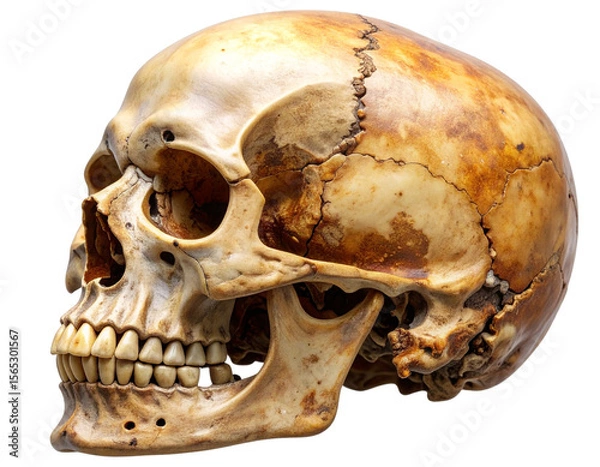 Fototapeta  Side Angle Skull Fragment Without Mandible, Broken Teeth, Isolated on Transparent Background