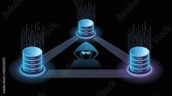 Obraz Cybersecurity Breach: A digital illustration of a hacker breaching a data center.