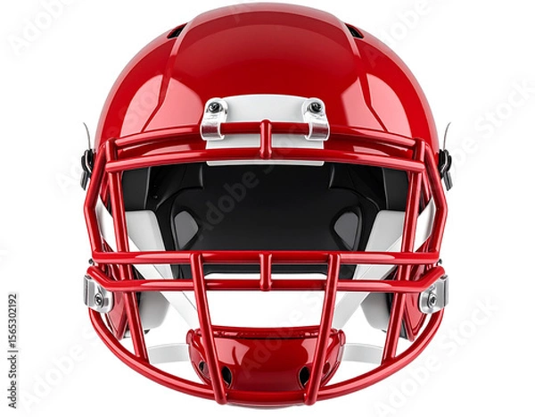 Fototapeta Classic Red American Football Helmet Front View, Isolated on Transparent Background