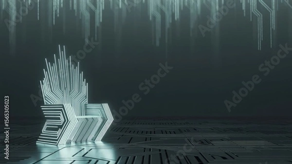 Obraz Cyber Throne: A futuristic, minimalist throne, illuminated by an ethereal glow, symbolizing power and authority in a high-tech, digital realm.