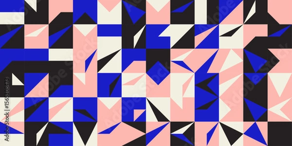 Fototapeta Bold geometric pattern with sharp angular shapes in pink, blue, and black