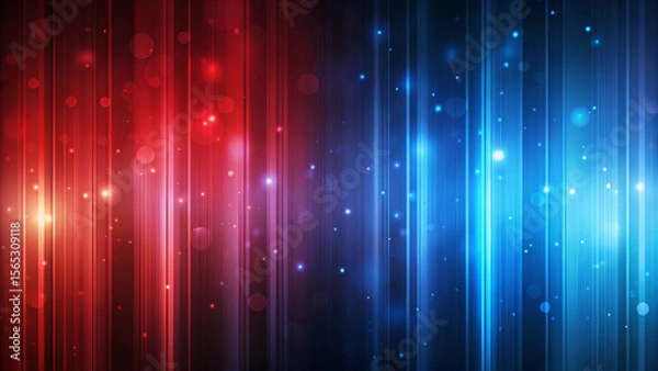 Obraz Abstract vertical stripes of red and blue light with glowing particles and bokeh effects