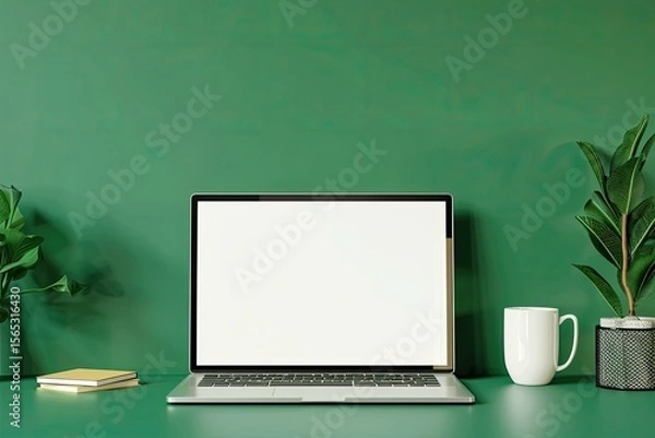 Fototapeta Clear Pixel Visual of Desktop and Laptop Screen Computer Digital Device on Green Background