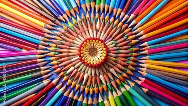 Fototapeta Vibrant Colored Pencils Arranged in a Stunning Radial Pattern, Creating a Captivating Artistic Display of Hues and Shades