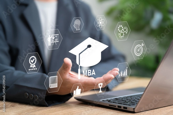 Fototapeta MBA, Master of Business Administration, Development of management and leadership skills concept, Businessman development skill, Training, Developing learning towards success, Goal and business targets