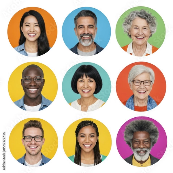 Fototapeta Diverse group of people smiling isolated on transparent background