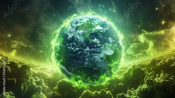 Obraz 緑の光に包まれた未来の地球