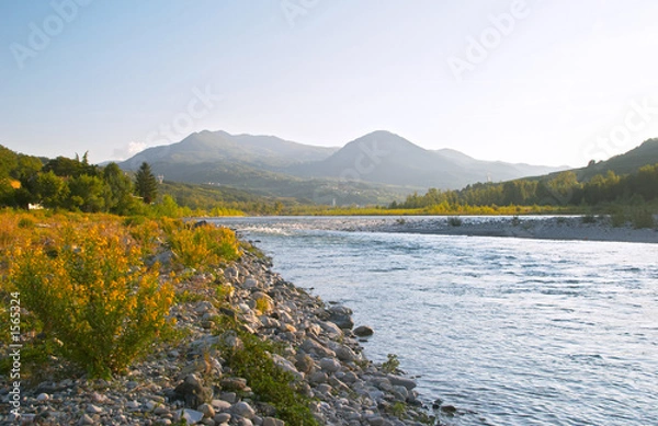 Fototapeta sunset on trebbia river
