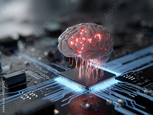 Fototapeta Artificial intelligence concept on circuit board.