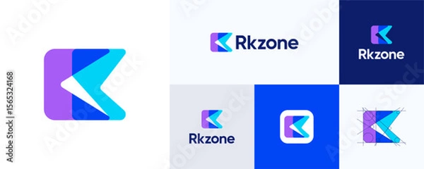 Fototapeta Creative letter R or K overlapping color concept, logo icon design vector illustration, Modern symbol geometric shapes colorful with initial alphabet for technology, brand identity premium templates